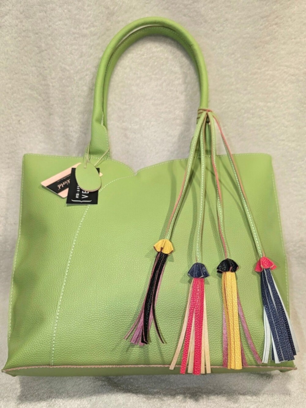 Mellow World Allure Vegan Lime Tote &  Colored Tassels BRAND NEW WITH TAG